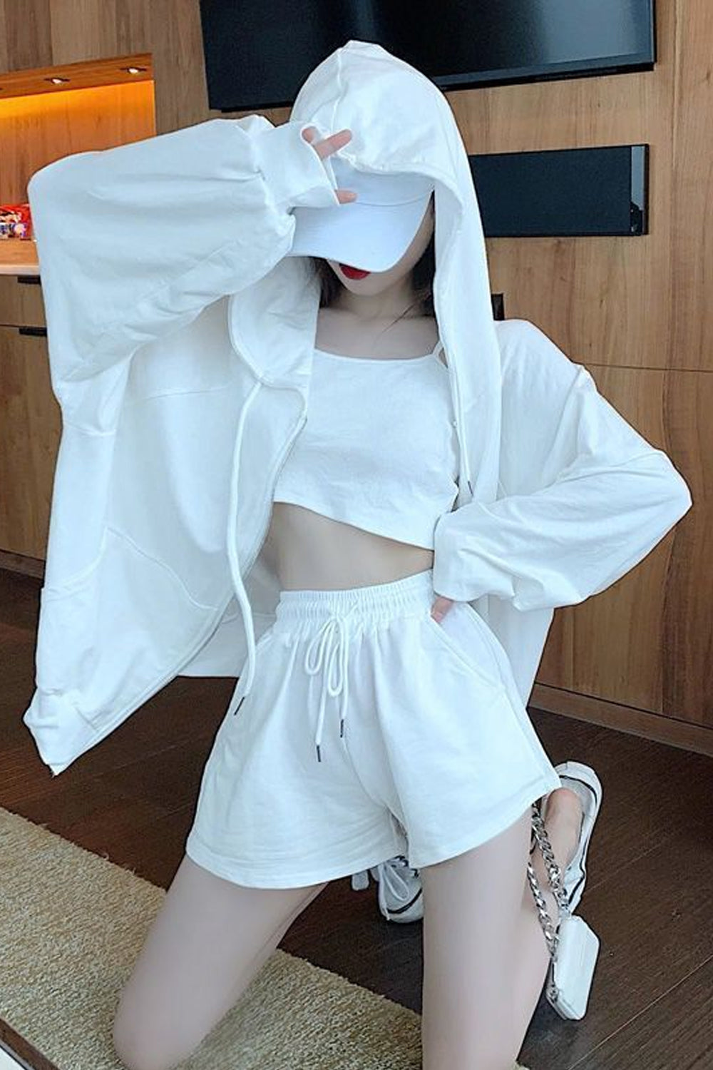 3 Piece Sets Casual Hooded With Shorts Pants