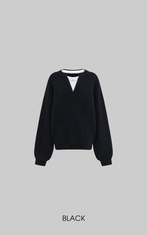 Layered V-Neck Knit Sweater