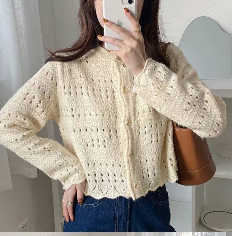 Single Breasted Lovely Hollow Cardigan