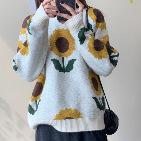 Sunflower Pattern Knitted Sweater