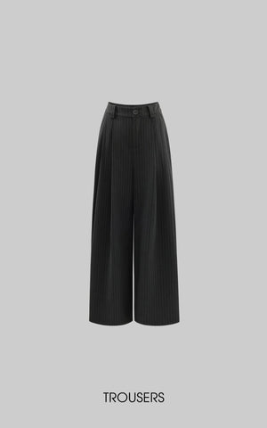 Pinstripe Suit Set with Blazer Shirt and Wide Trousers