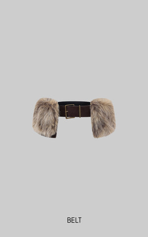 Denim Mini Skirt with Faux-Fur Belt Detail