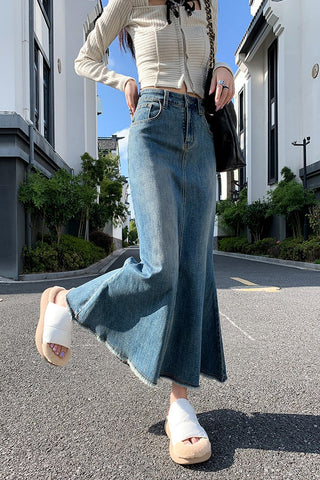 Faldas largas estilo sirena lindas con jeans 