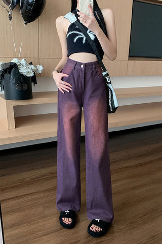 High Waist Washed Purple Jeans Pants
