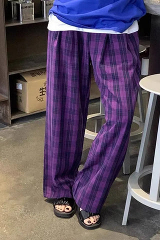 High Waist Classic Purple Plaid Pants