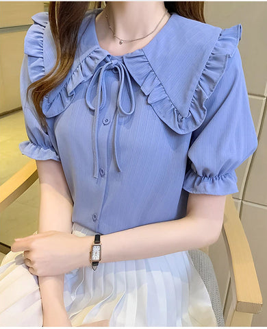 Short Sleeve Doll Collar Blouse Shirt