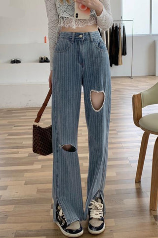 Heart Shaped Hole Jeans Pants