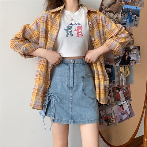 Side Tie Wide Leg Jeans Short Skirts