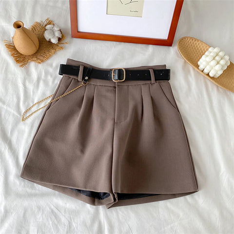 High Waist Thin A-Line Office Shorts With Belt