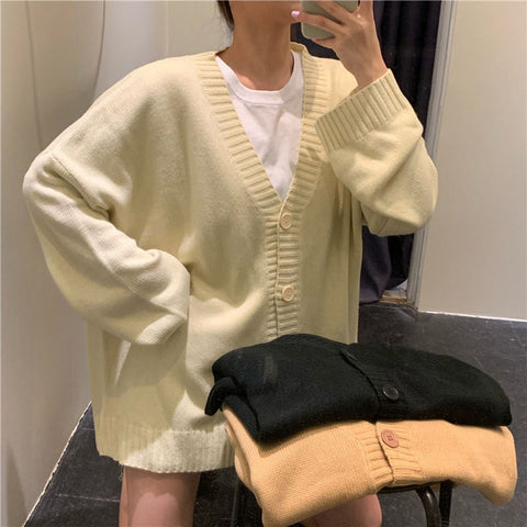Loose V-Neck Retro Button Knitted Cardigan Sweater