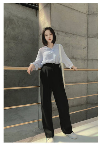 Solid Casual Loose Straight Pants