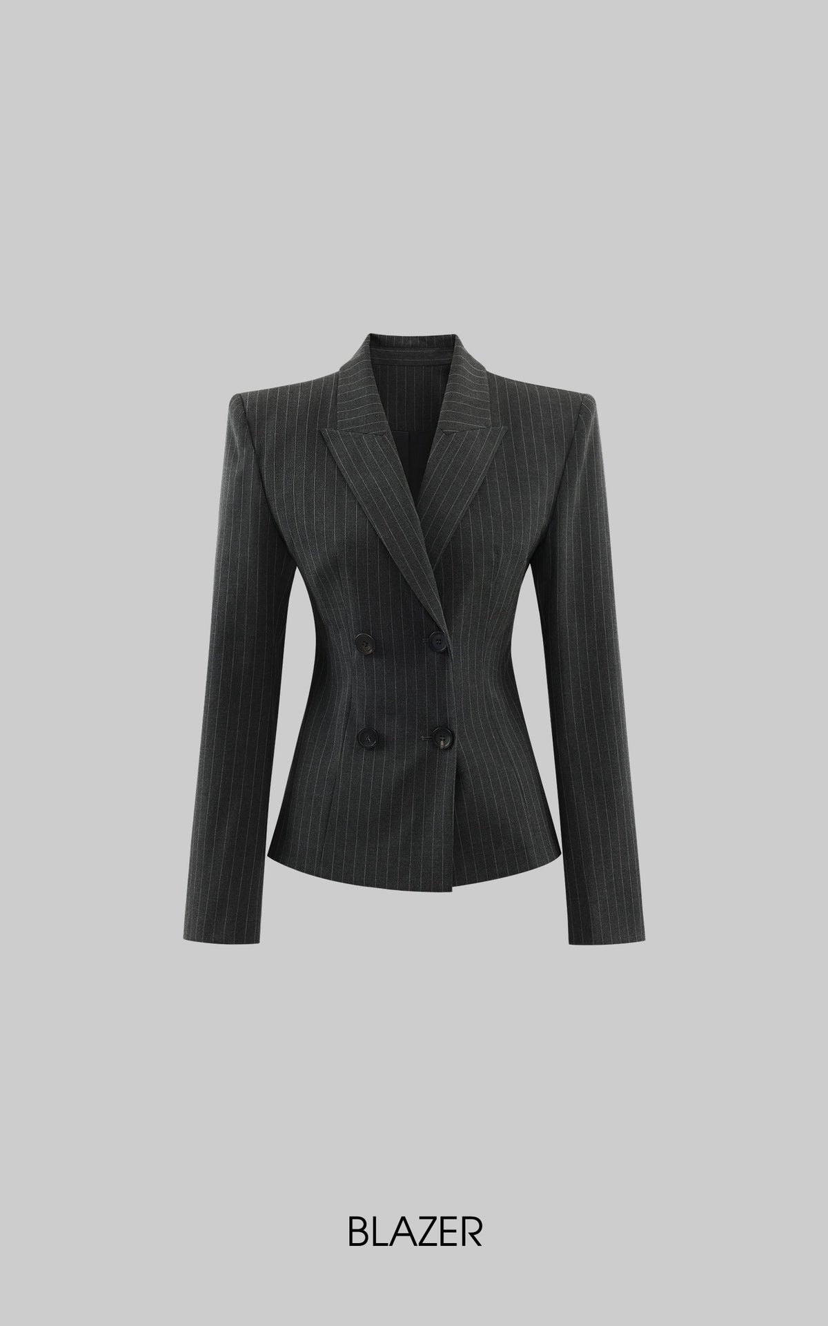 Pinstripe Suit Set with Blazer Shirt and Wide Trousers
