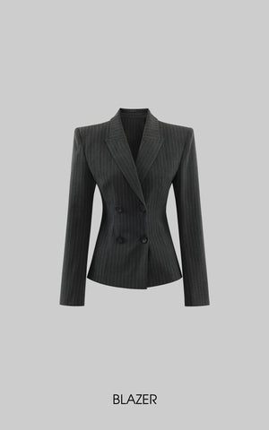 Pinstripe Suit Set with Blazer Shirt and Wide Trousers