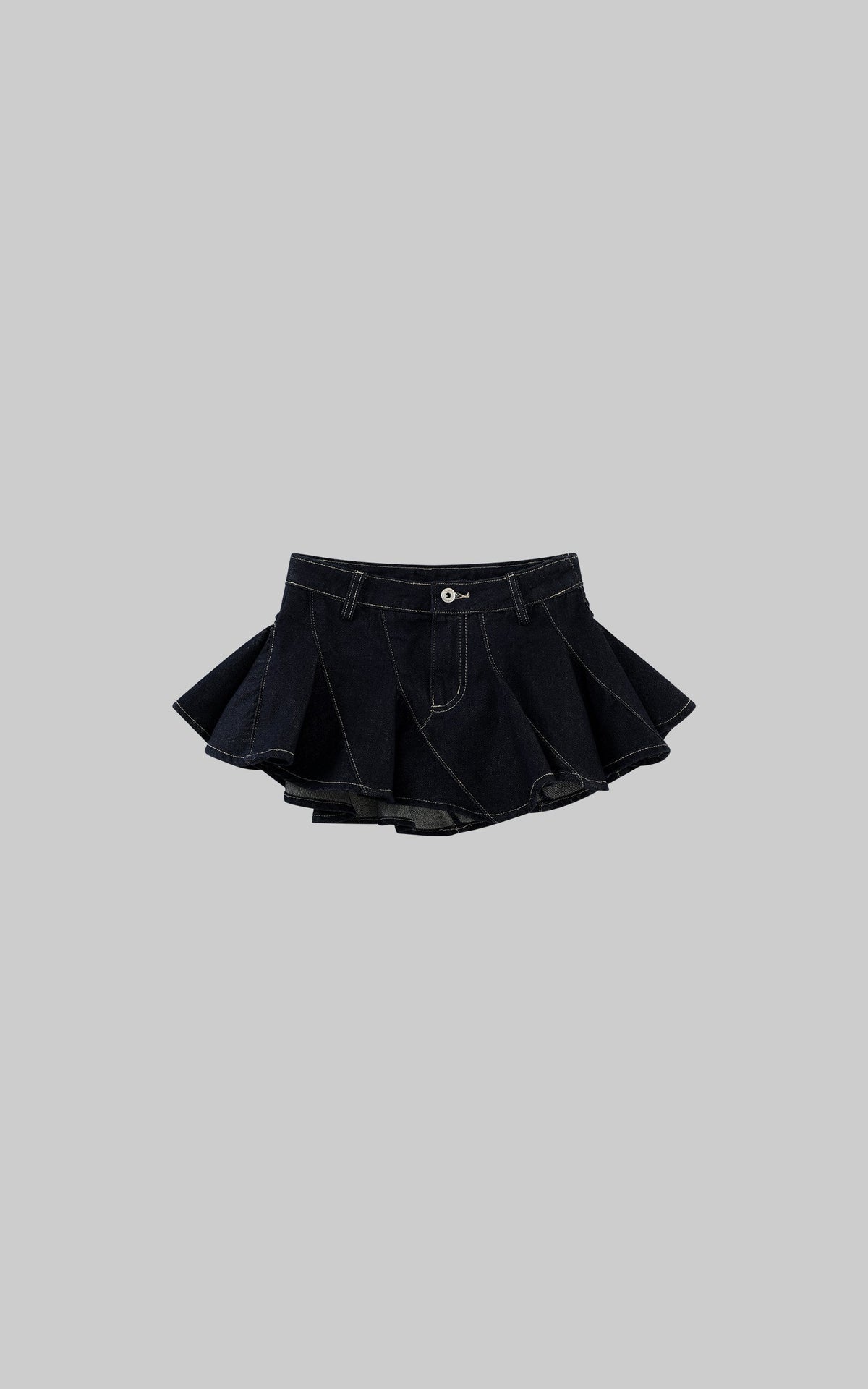 Asymmetric Pleated Denim Mini Skirt with Built-in Shorts