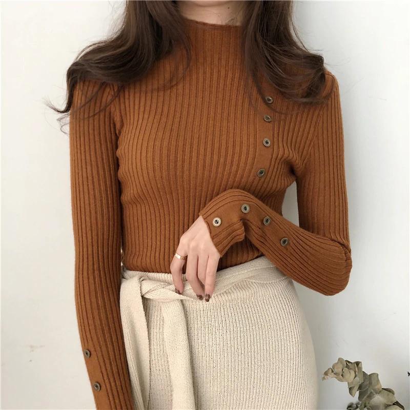 Button Design Casual Turtleneck Sweater