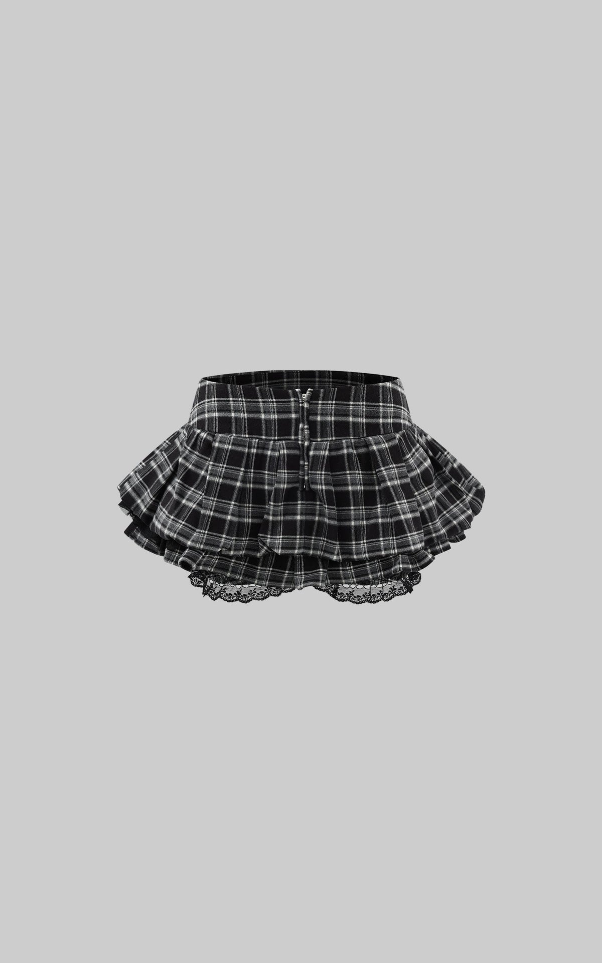 Plaid Lace Trim Layered Mini Skirt