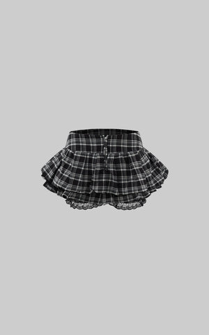 Plaid Lace Trim Layered Mini Skirt
