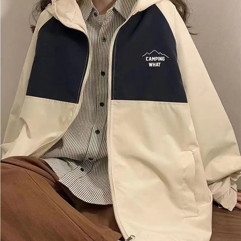 Vintage Turn Down Collar Zipper Track Jackets