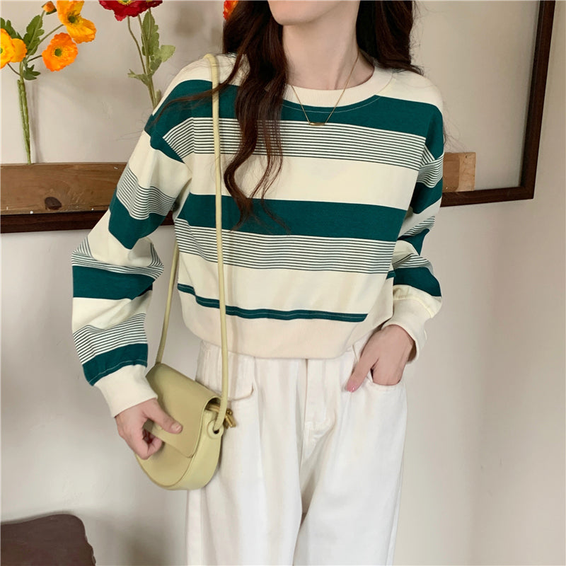 Long Sleeve Cute Striped Cropped Sweater