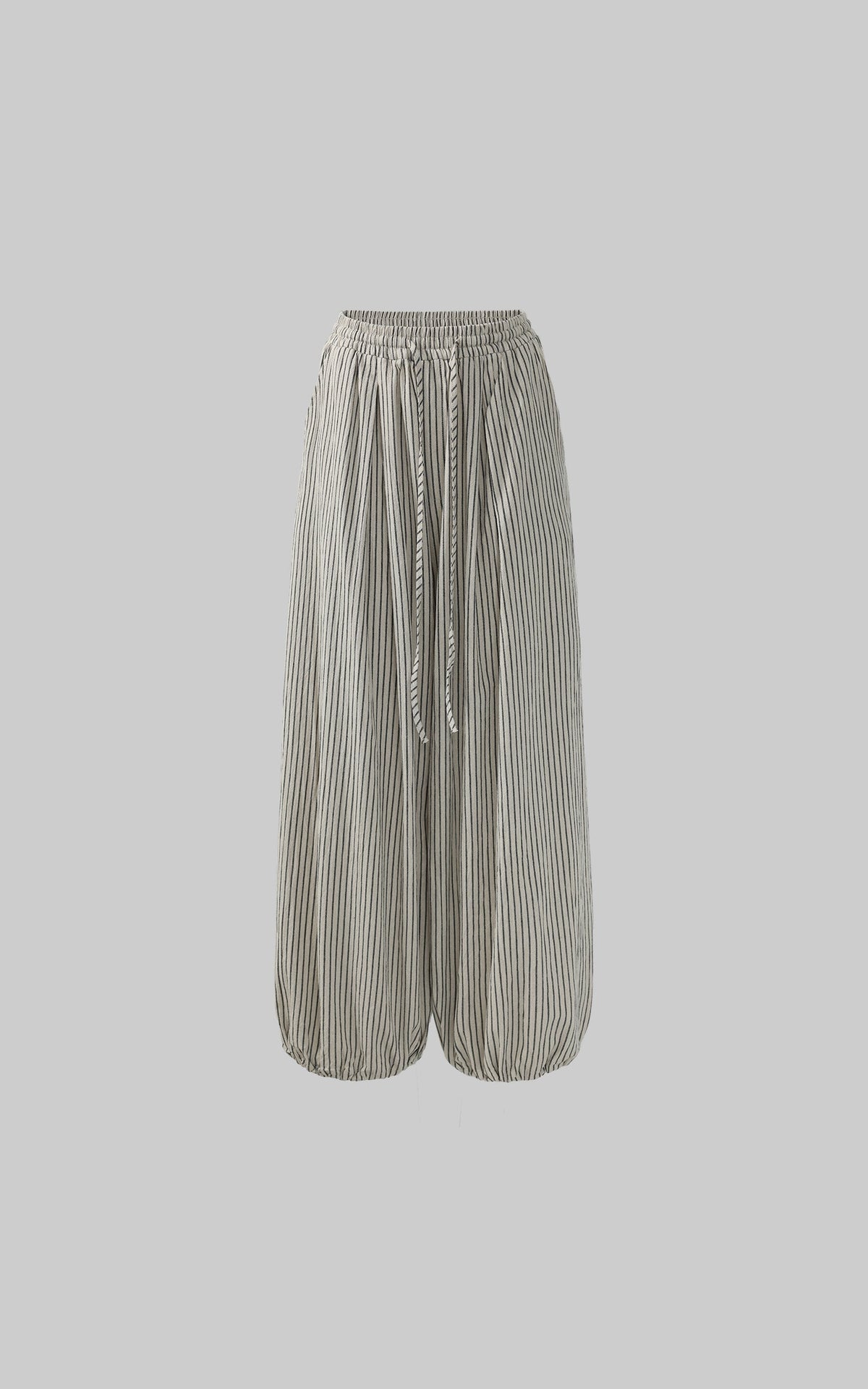 Drawstring Wide Stripe Pants in Washed Linen