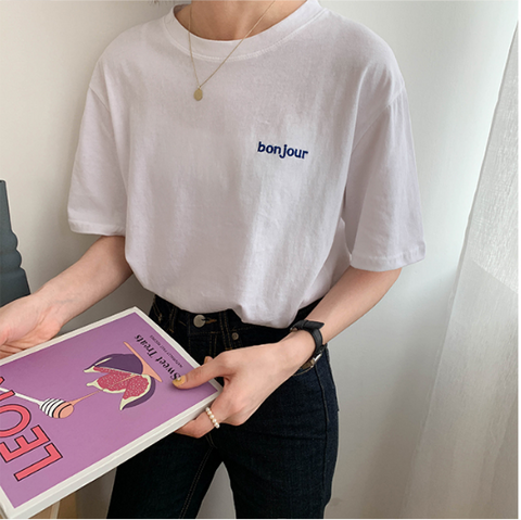 Bonjour Pocket Letter Embroidery Shirt