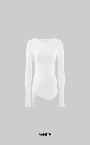Asymmetric Long Sleeve T-Shirt with Raw Edge Details