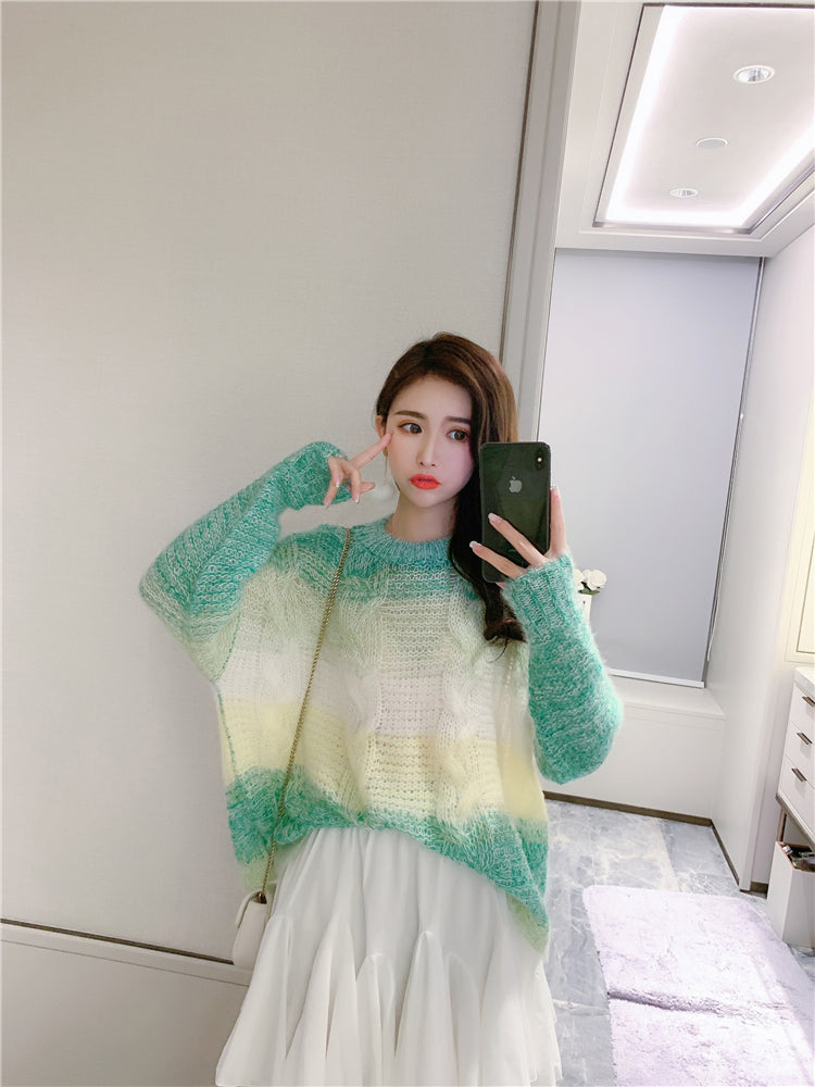 Gradient Color Loose Knitted Sweater