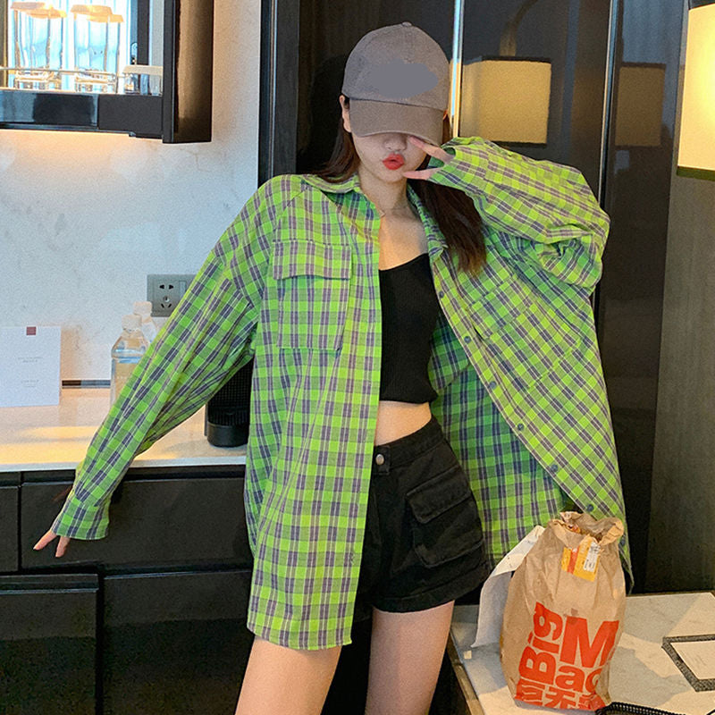 Long Sleeve Green Plaid Casual Shirt