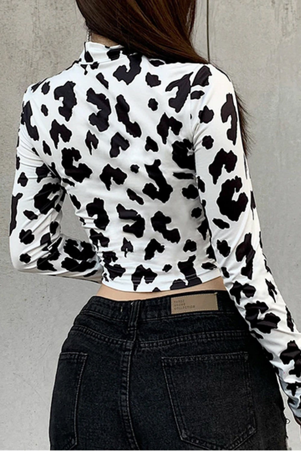 Long Sleeve Cow Pattern Sexy Slim Shirt