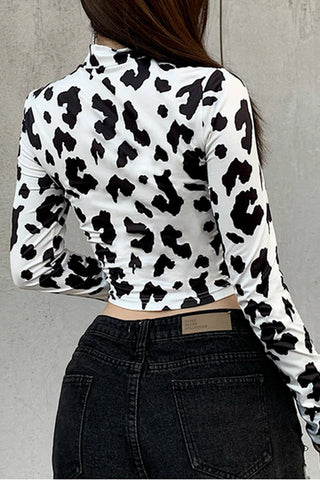 Long Sleeve Cow Pattern Sexy Slim Shirt