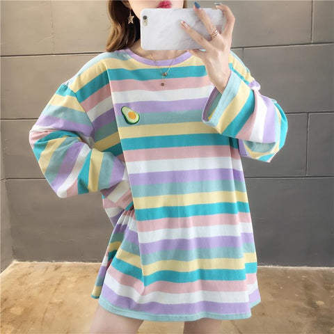 Oversize-Langarmhemd mit Streifen und Früchte-Print 