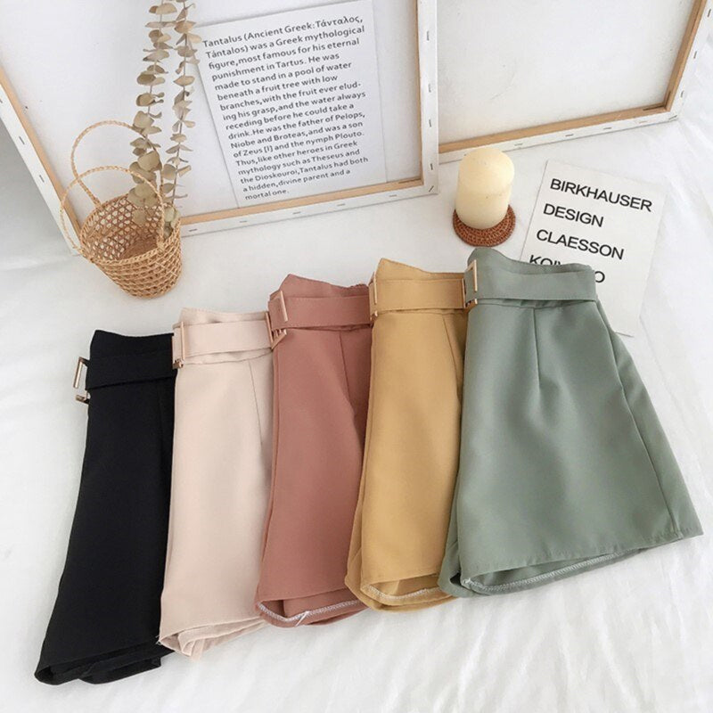 High Waist Cute Belt Office Mini Shorts Pants