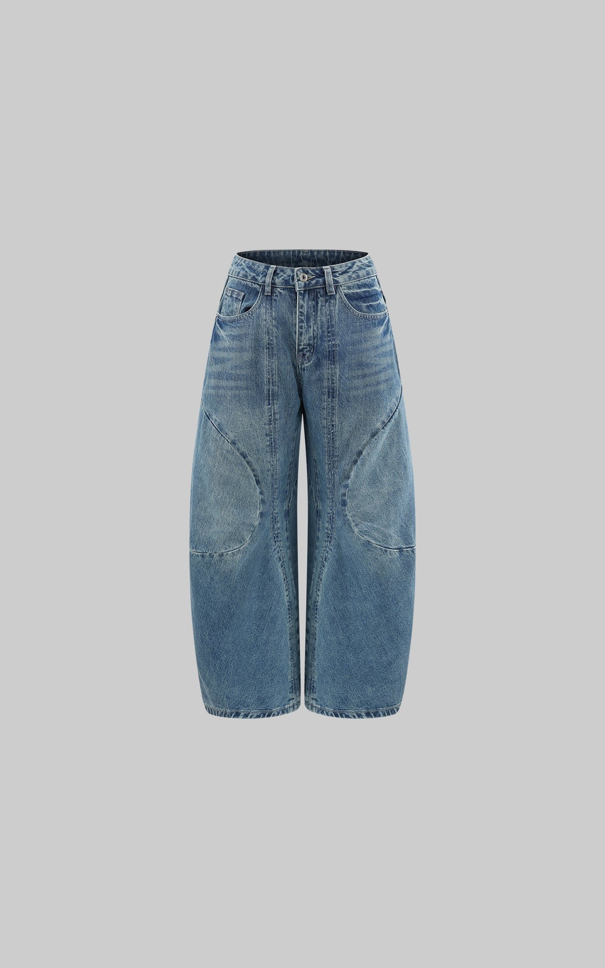 Wide-Leg Curved Panel Denim Pants