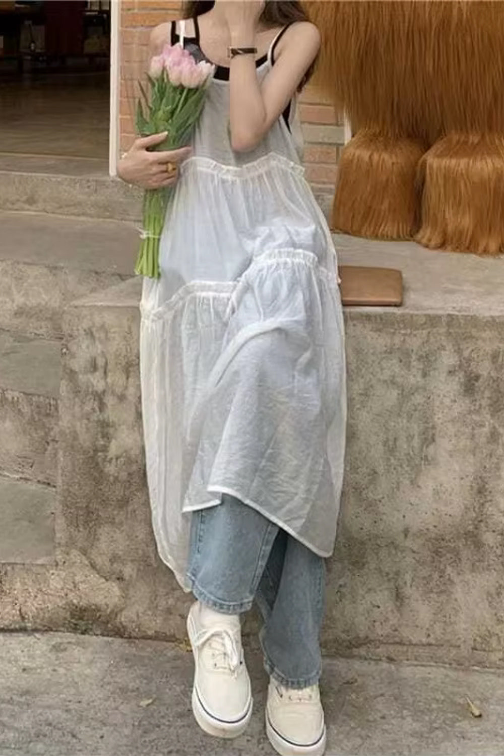 Long Sexy Transparent Summer Camisole Dress