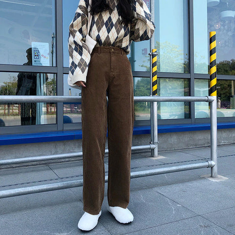 High Waist Full Corduroy Loose Pants