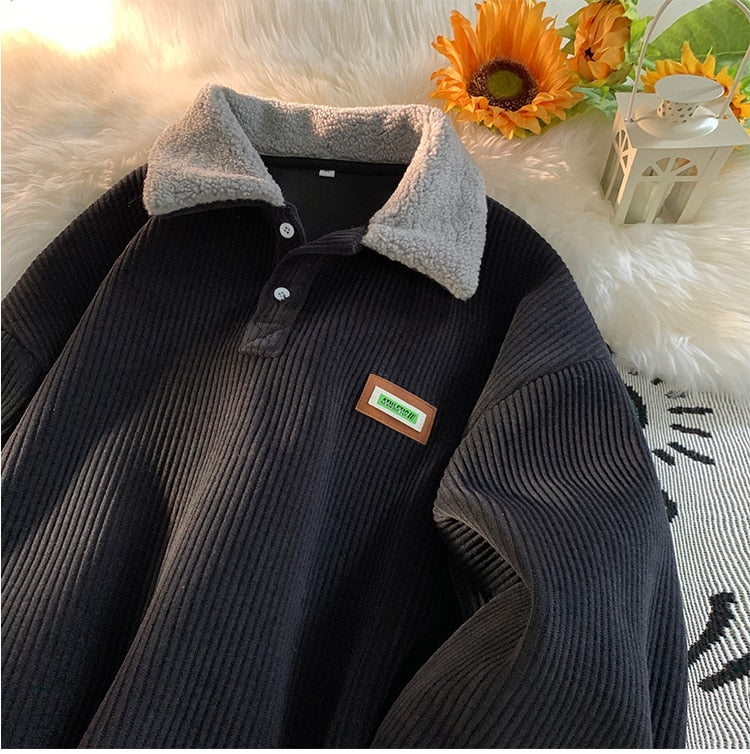 Vintage Lapel Collar Corduroy Sweatshirt