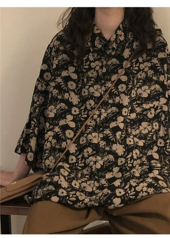 Vintage Loose Floral Dark Blouse Shirt