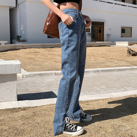 High Waist Splited Leg Flare Jeans