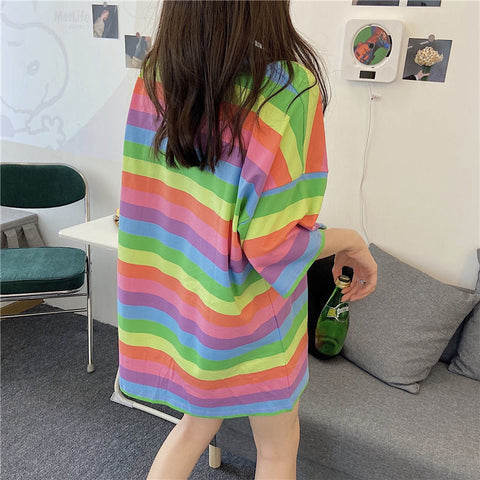 Loose Cute Colors Striped Shirt