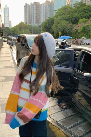 Long Sleeve Cute Knitted Striped Sweater