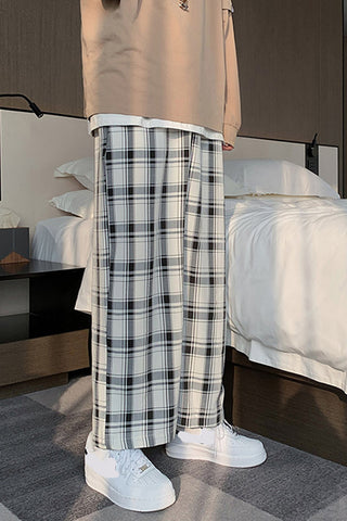 Loose Casual Plaid Men Pants