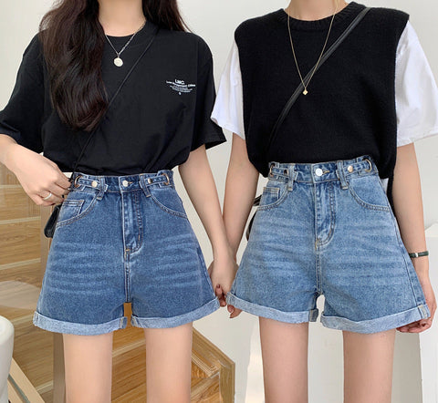 Casual Sashes Crimping Denim Shorts Jeans