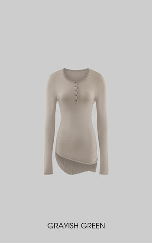 Asymmetric Hem Ribbed Knit T-Shirt