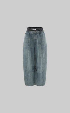 Elastic Waist Wide Leg Denim Pants