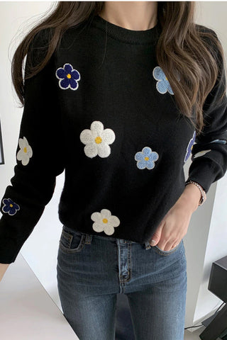 Pullover mit Gänseblümchen-Blumenstickerei 