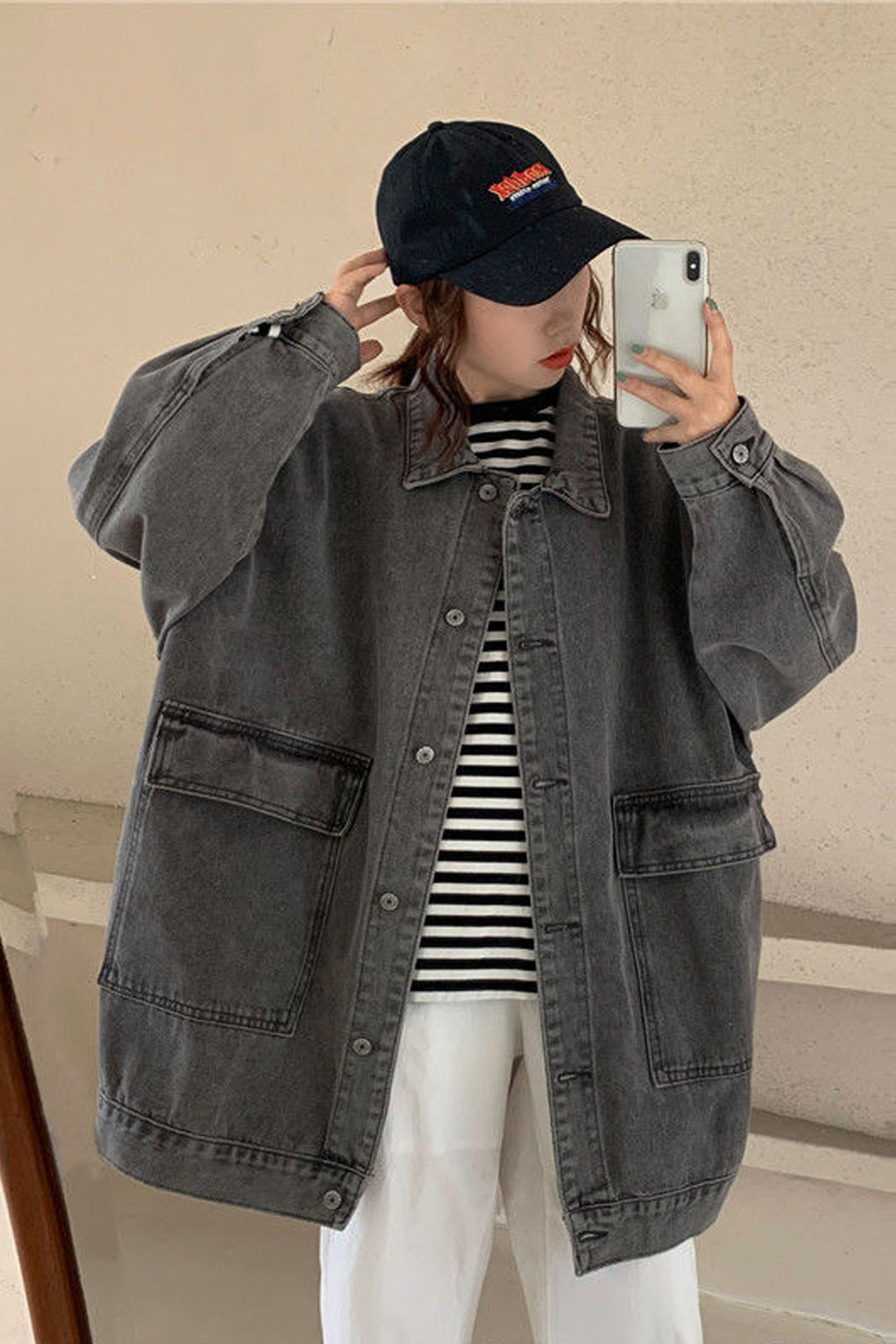 Loose Double Pockets Oversized Jeans Jacket