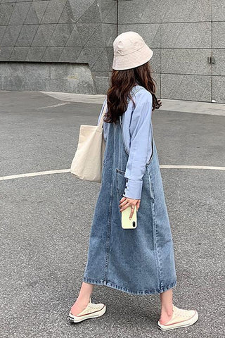 Retro Loose A-Line Long Denim Dress