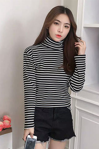 Long Sleeve Simple Striped Turtleneck Shirts