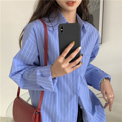 Long Sleeve Blue Striped Retro Shirt