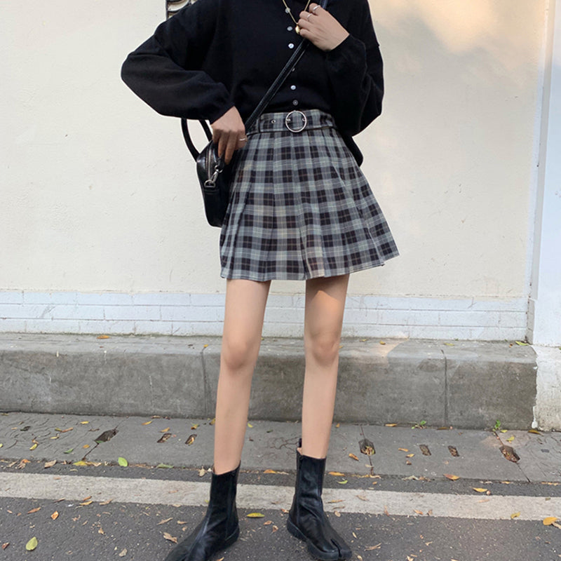 High Waist Plaid Pleated Mini Skirts